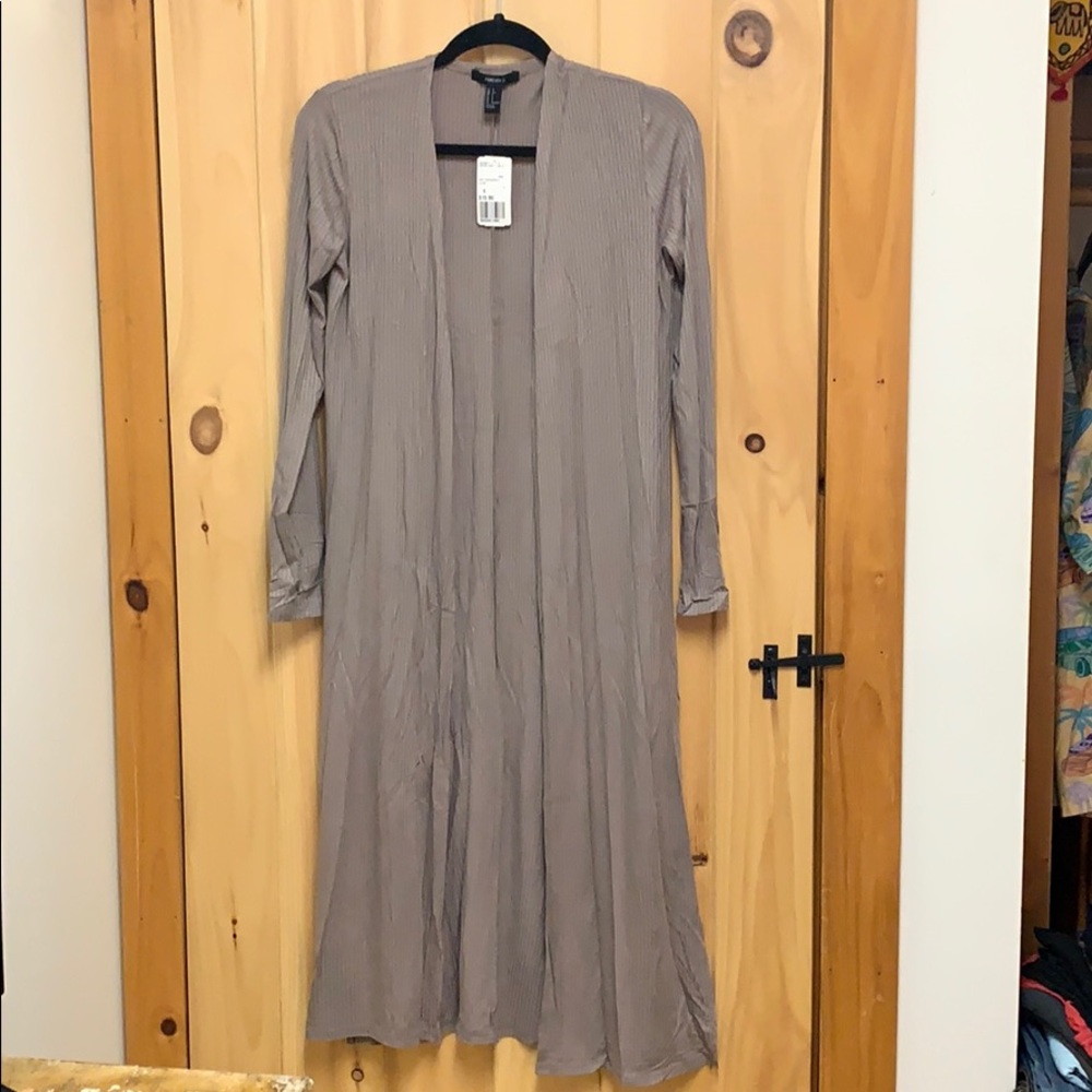 NWT XXI Taupe Ribbed Maxi Cardigan/Tunic w Slits